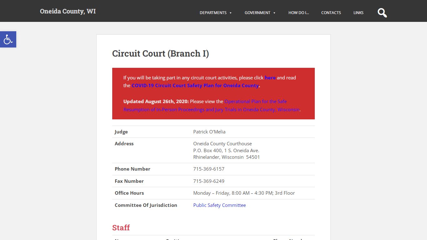 Circuit Court (Branch I) – Oneida County, WI