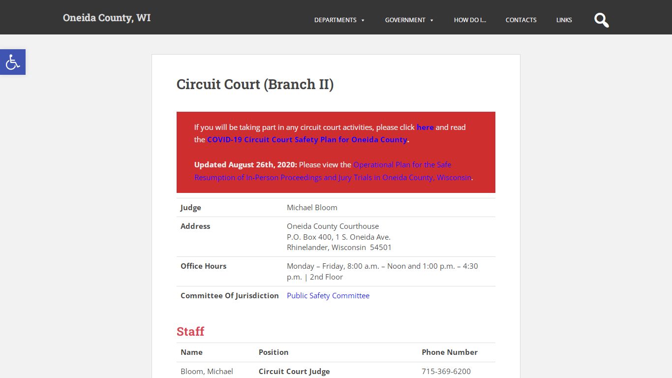 Circuit Court (Branch II) – Oneida County, WI