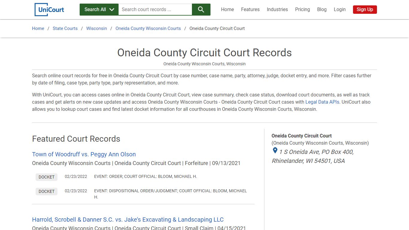 Oneida County Circuit Court Records | Oneida | UniCourt