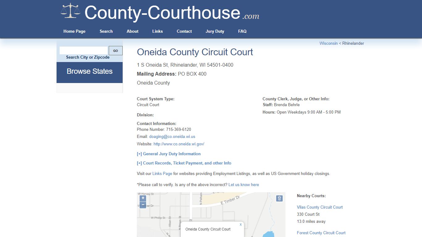 Oneida County Circuit Court in Rhinelander, WI - Court Information